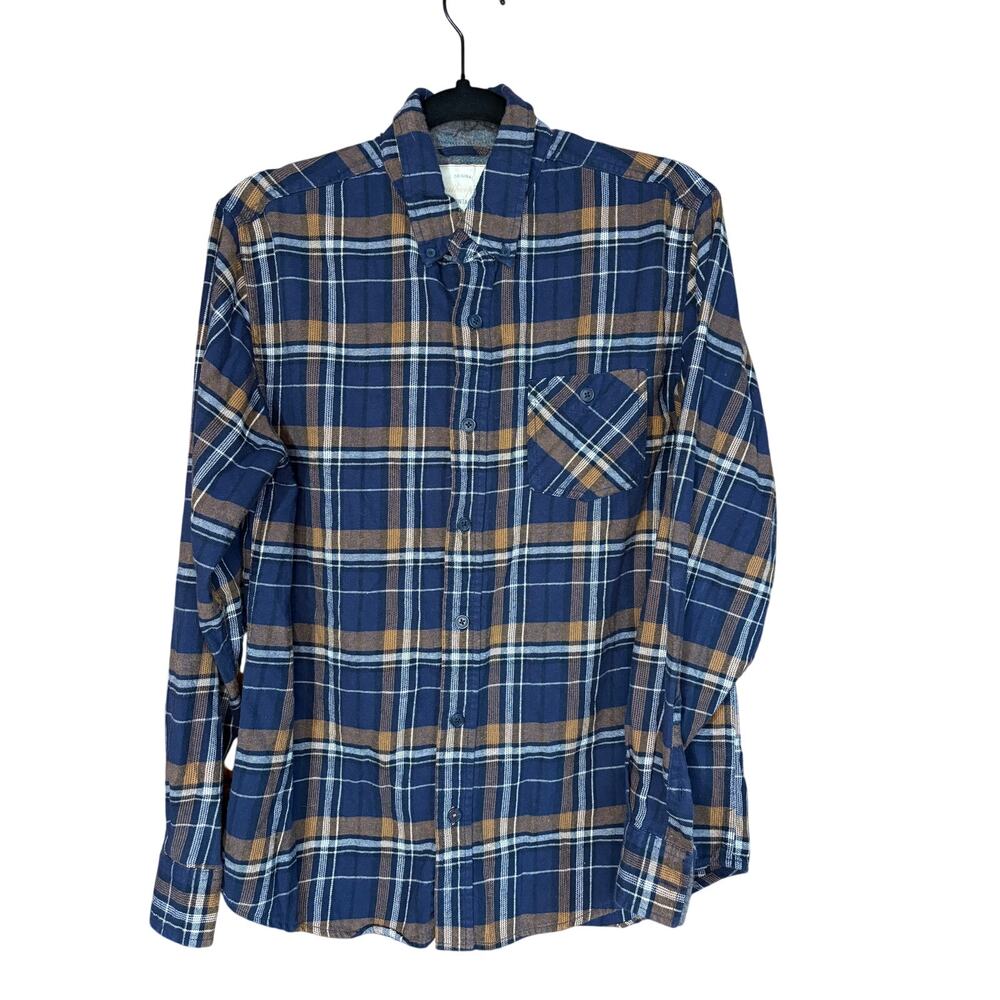Weatherproof Vintage Flannel Shirt Blue & Gold Plaid Size M